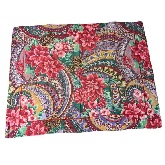 Vtg Cannon Floral Pillow Cases Pair Pointsetta Red Xmas Holiday Sham 30.5x24.5 - Picture 3 of 9